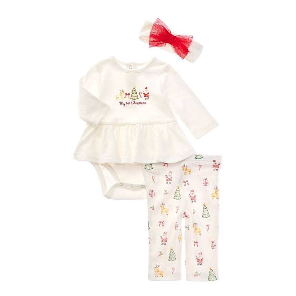 Little Me Girls Christmas Bodysuit Set, White